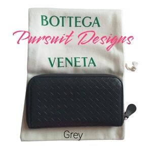 Bottega Veneta Preloved Leather Zip Around Wallet - Grey